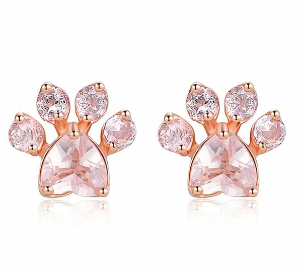 Cat Paw Rose Quartz Stud Earrings (1 Pair) 