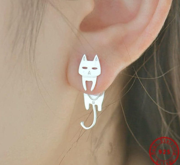 Cat &amp; Fish - Stud Earrings 925 Silver
