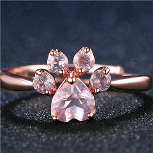 Cat Paw Rose Quartz Sterling Silver Ring for Cat Lovers